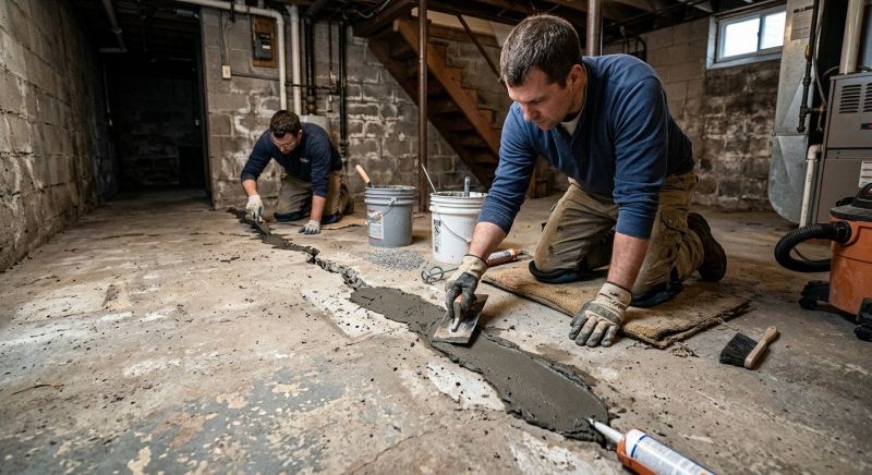 Cracked Basement Floor Repair in Waxhaw, NC