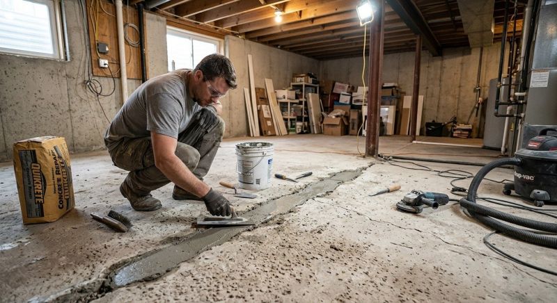 Cracked Basement Floor Repair in Waxhaw, NC