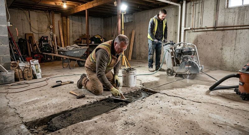 Cracked Basement Floor Repair in Waxhaw, NC